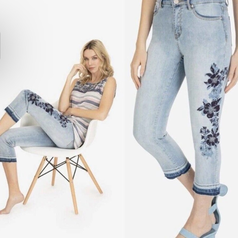 Tribal Crop Straight Embroidered Jeans Size 10